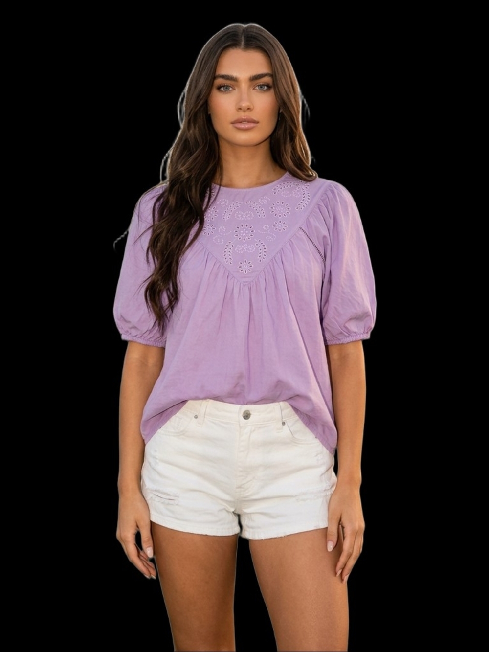 Strut & Bolt S Small Lilac Eyelet Yoke Puff Sleeve Mini Dress Or Tunic